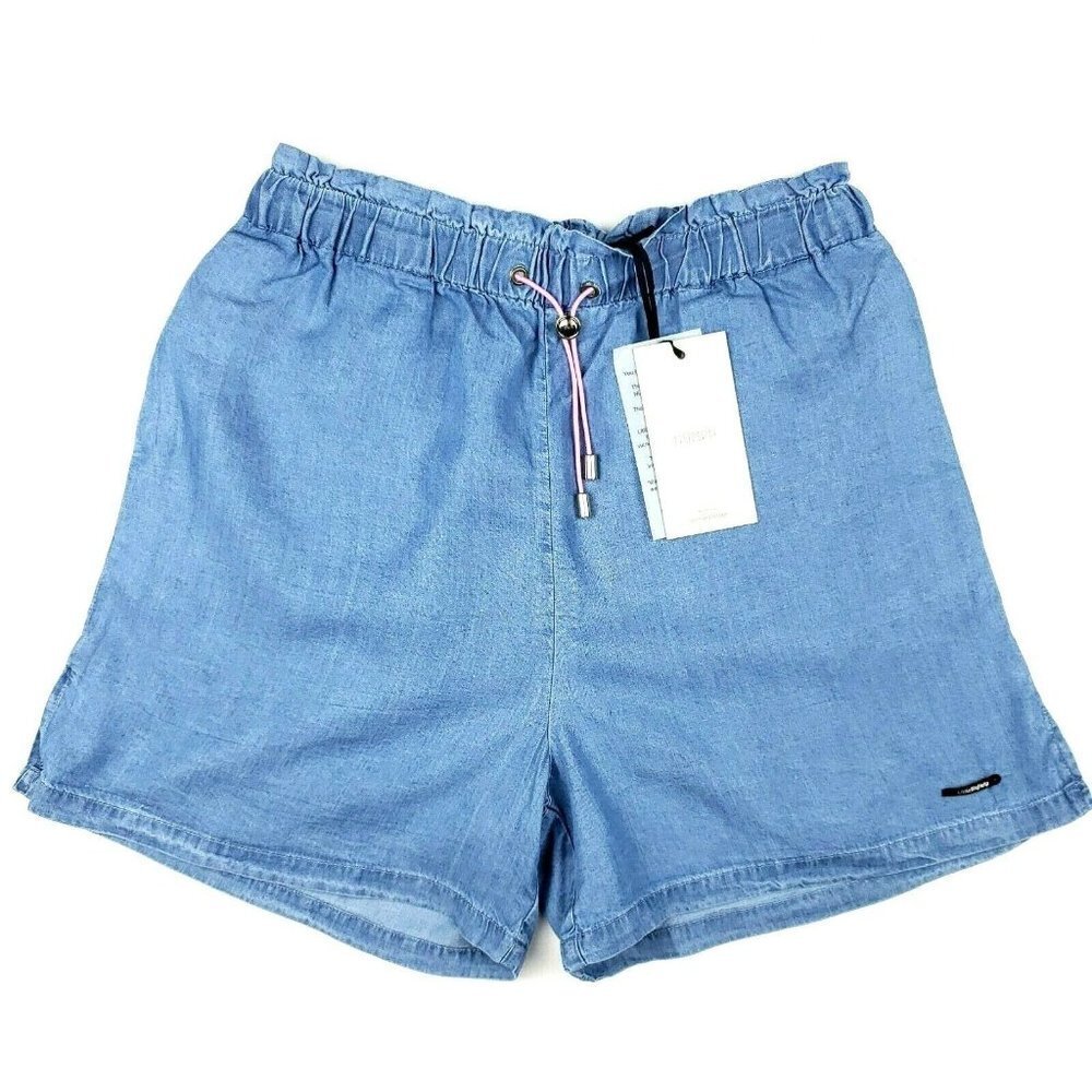 NWT NUMPH High Waisted Shorts Chambray Light Blue Lightweight